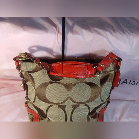Coach Signature Tote w/Red Strap M0726-11867    Blinged § # - Picture 3 of 13